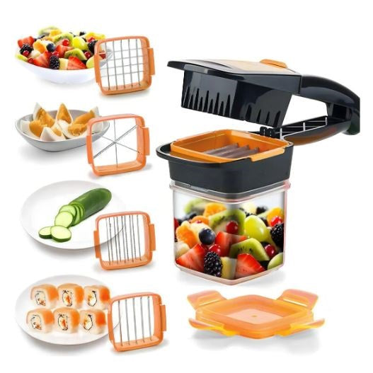 Rallador y Cortador 5 en 1 – Multifuncional para Verduras, Frutas y Vegetales con Recipiente